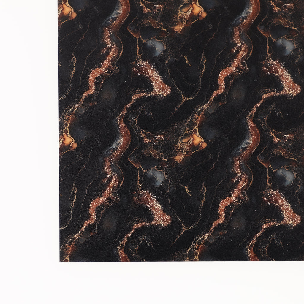 PatternPly® Full Coverage Black and Gold Marble sheet showing the pattern