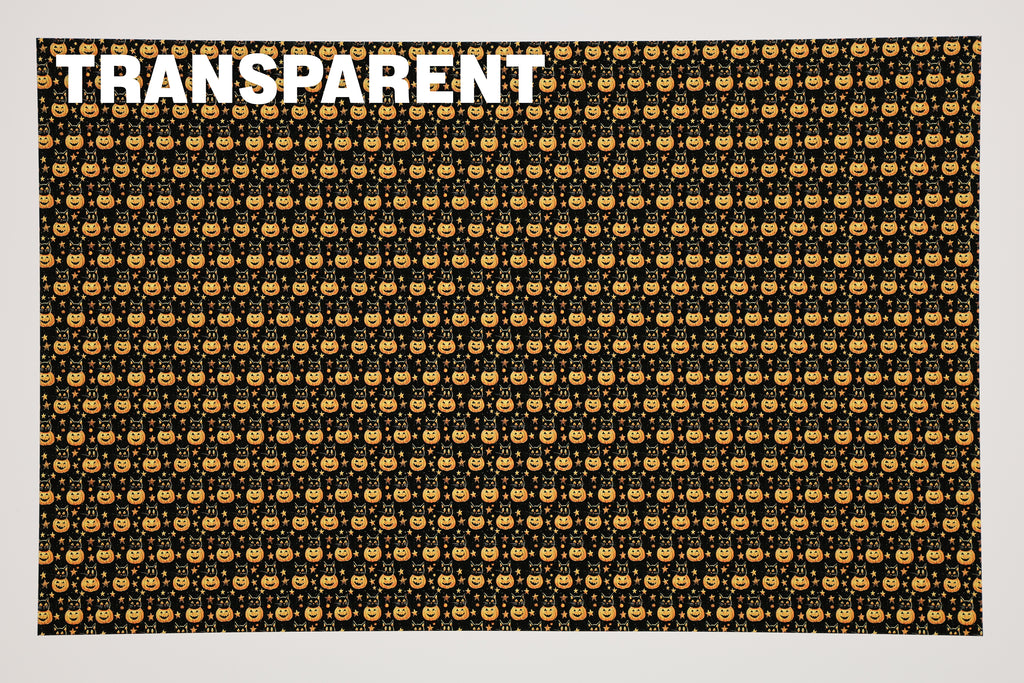 PatternPly® Transparent Black Cat Pumpkins Micro sheet showing the pattern