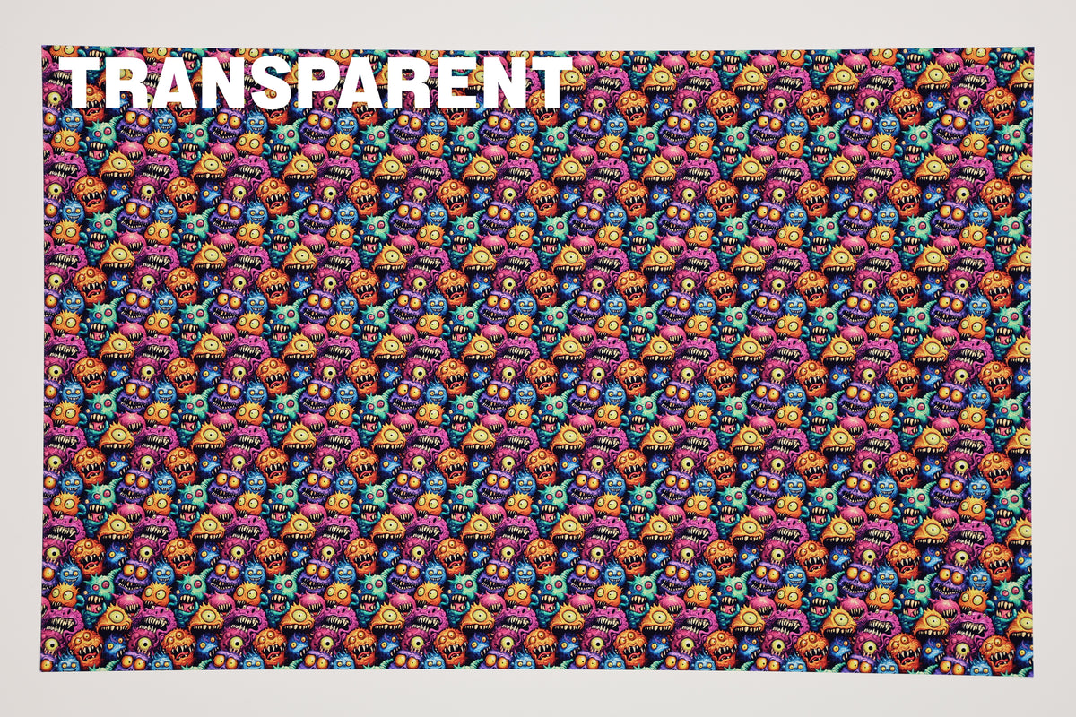 PatternPly® Transparent Creepy Monsters Micro sheet showing the pattern