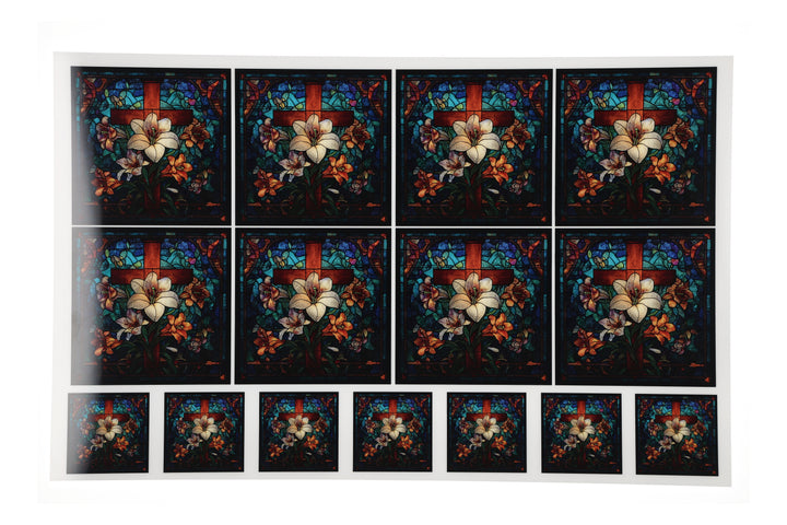 PatternPly® Full Coverage Stained Glass Cross with Lilies 2 sizes