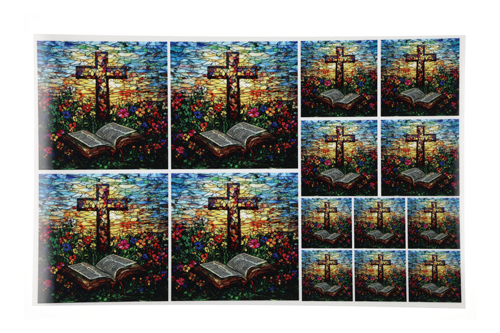 PatternPly® Full Coverage Stained Glass Sunset Cross 3 sizes