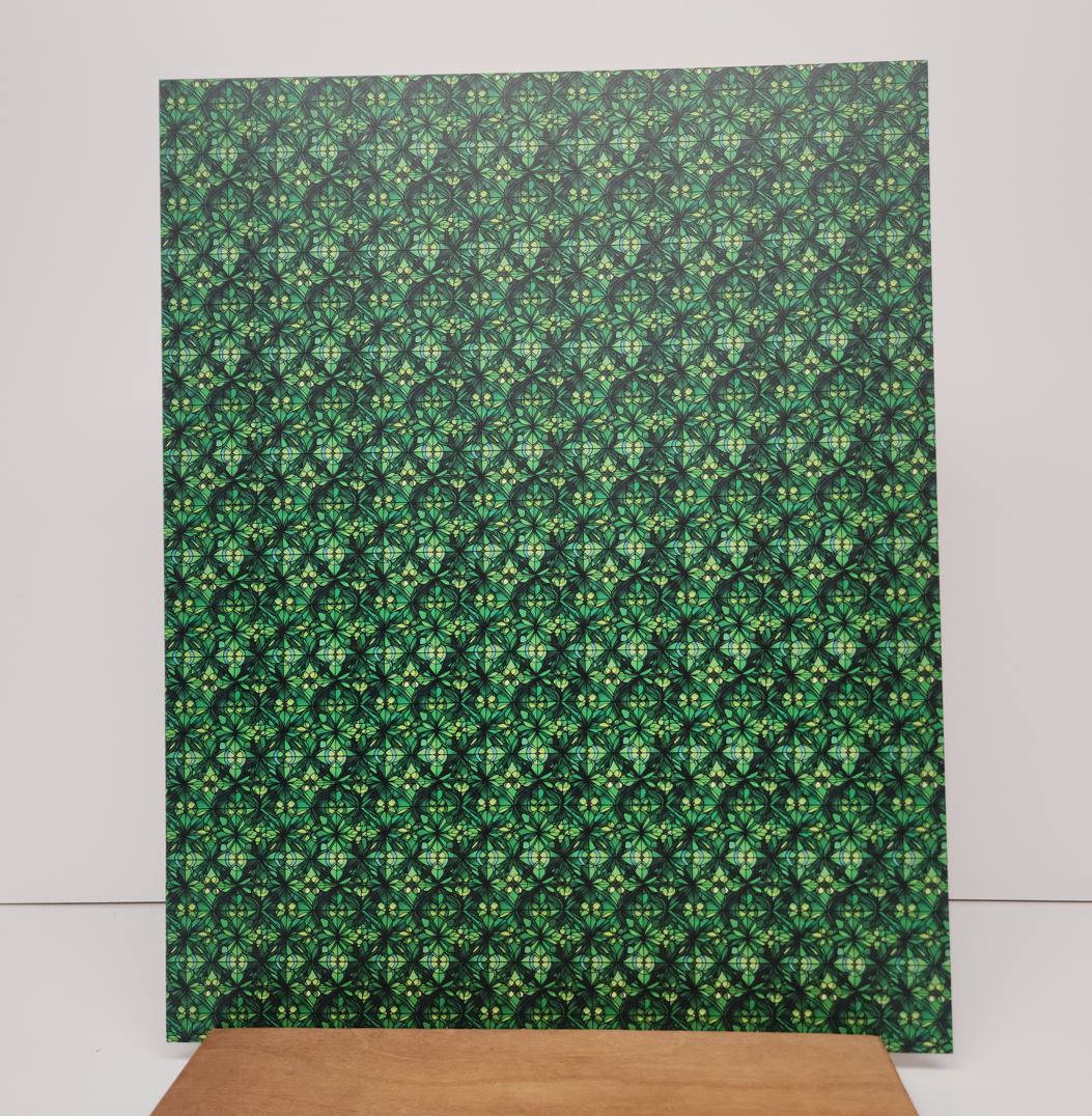 PatternPly® 19x24" Abstract Green Stained Glass Original Scale sheet showing the pattern
