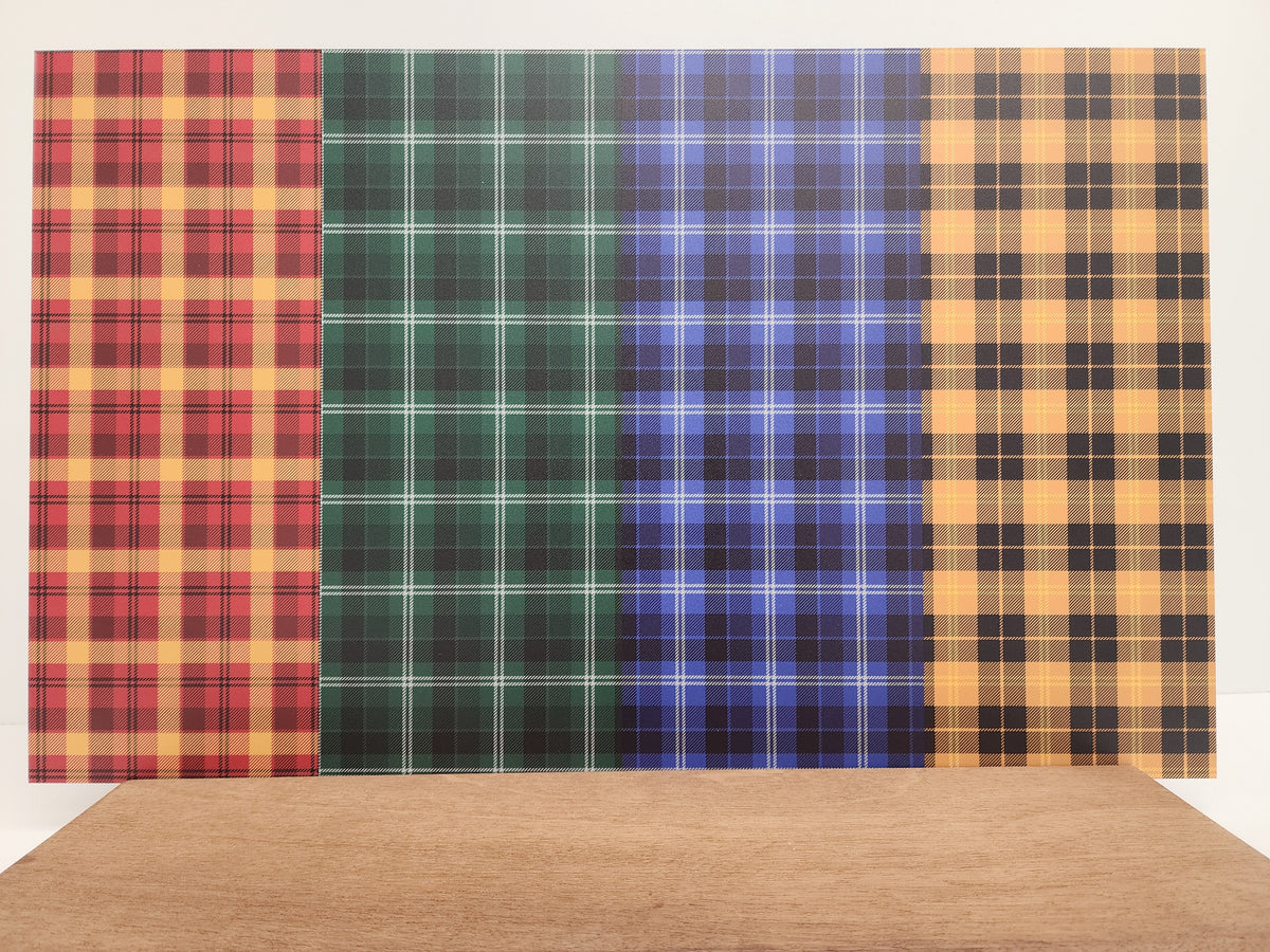 PatternPly® Full Coverage Plaid Assortment sheet showing the pattern