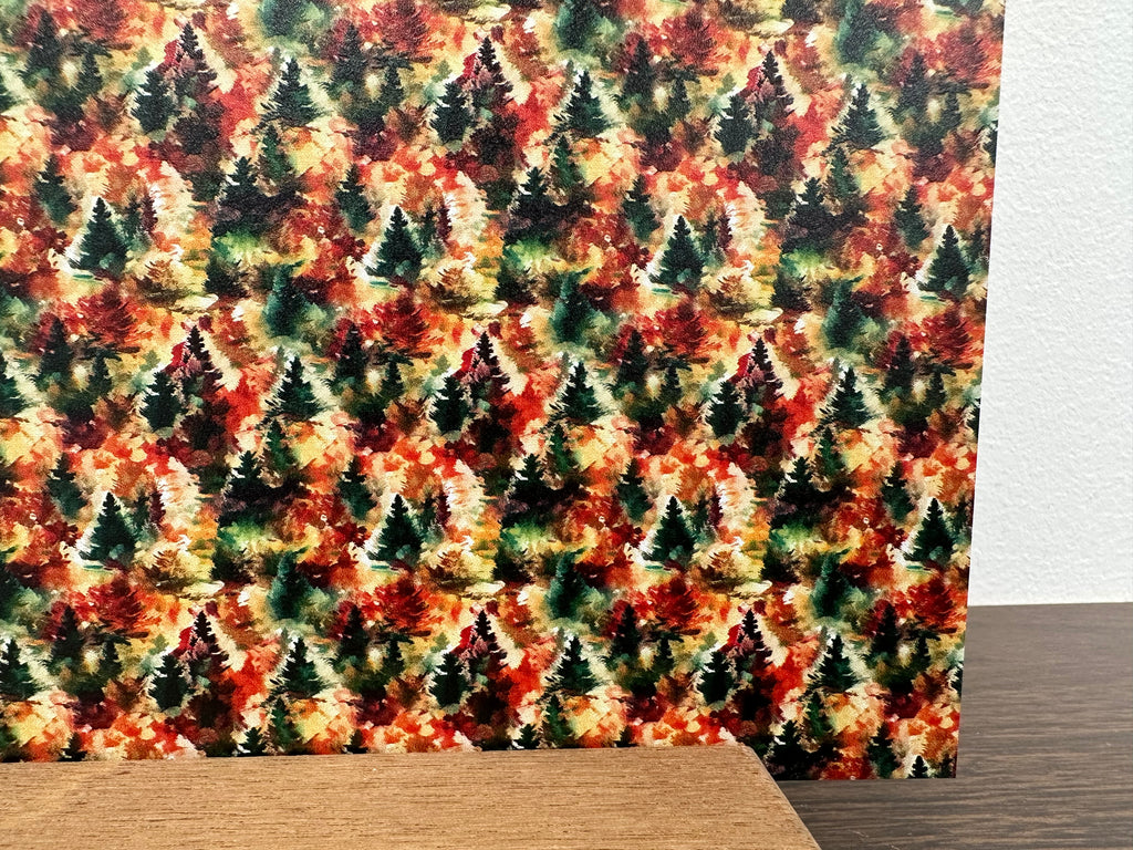 PatternPly® Full Coverage Fall Watercolor Christmas Trees sheet showing the pattern