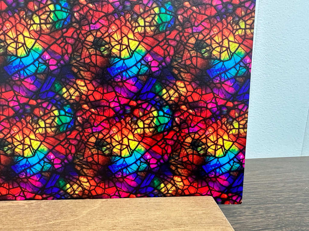 PatternPly® Full Coverage Shattered Rainbow Glass sheet showing the pattern