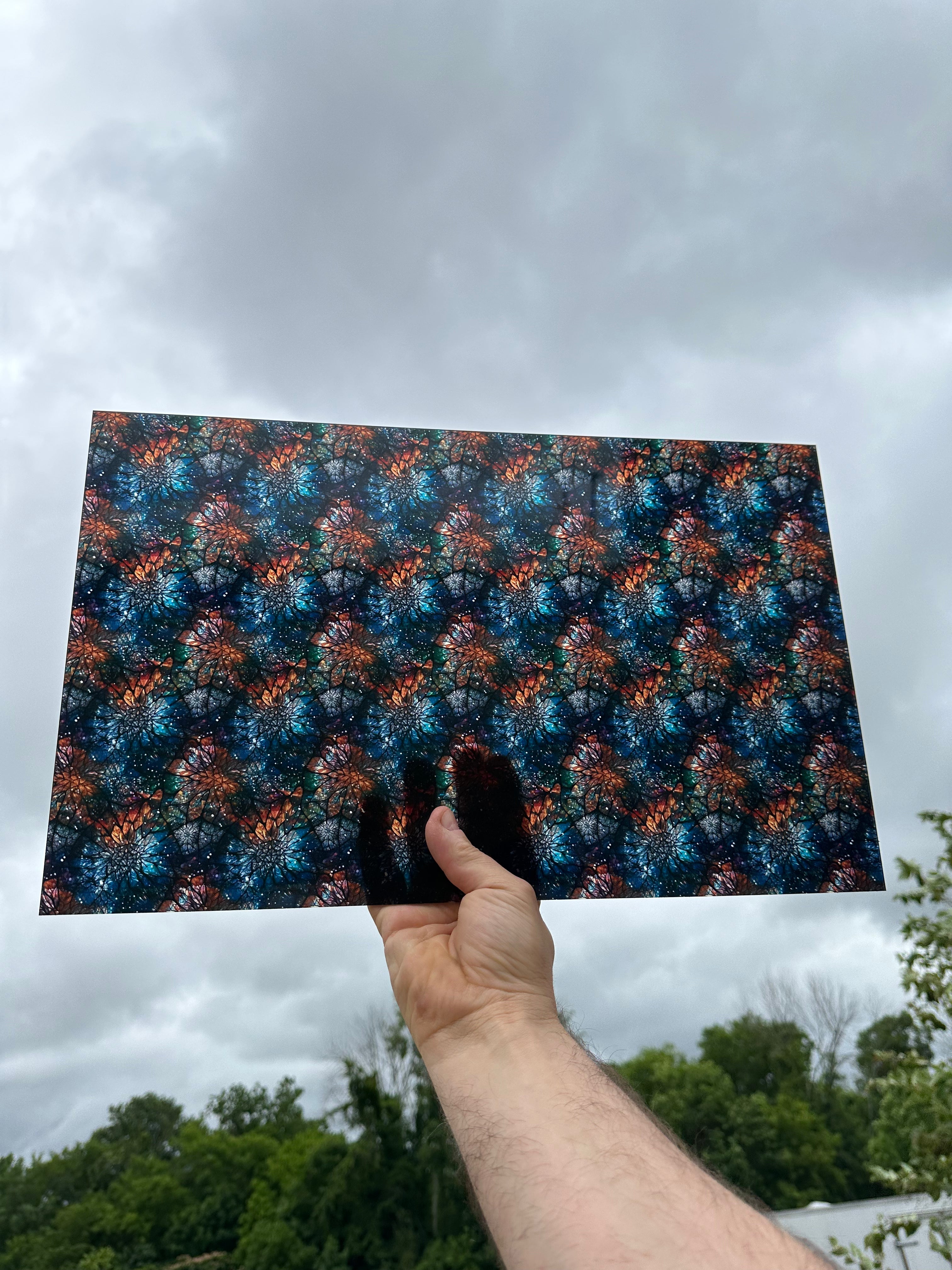 PatternPly® Transparent Abstract Winter Colors Stained Glass sheet showing the pattern