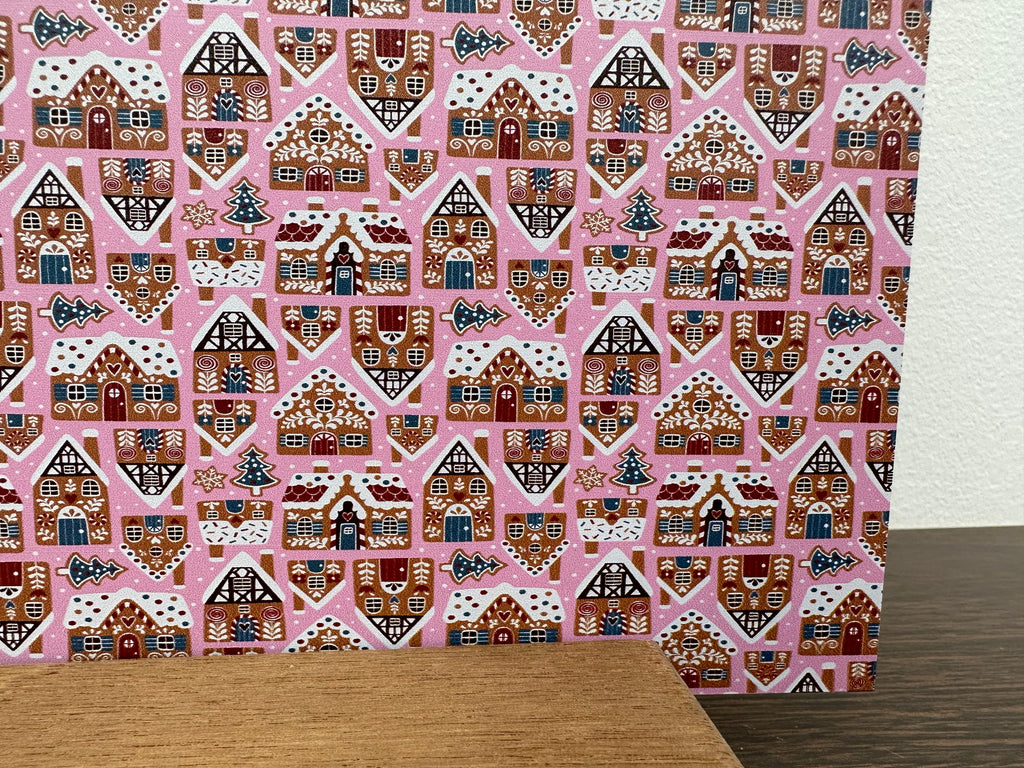 PatternPly® Full Coverage Pink Mini Gingerbread Houses sheet showing the pattern