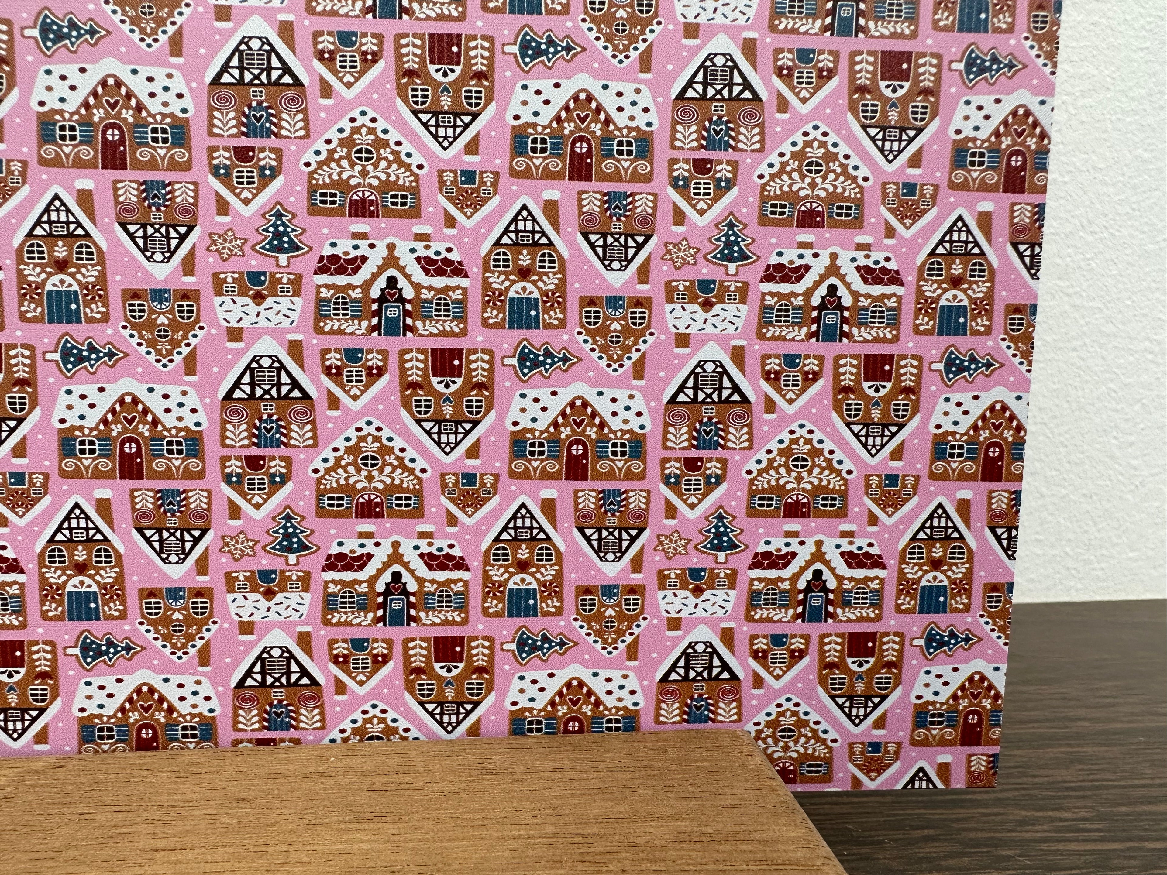 PatternPly® Full Coverage Pink Mini Gingerbread Houses sheet showing the pattern