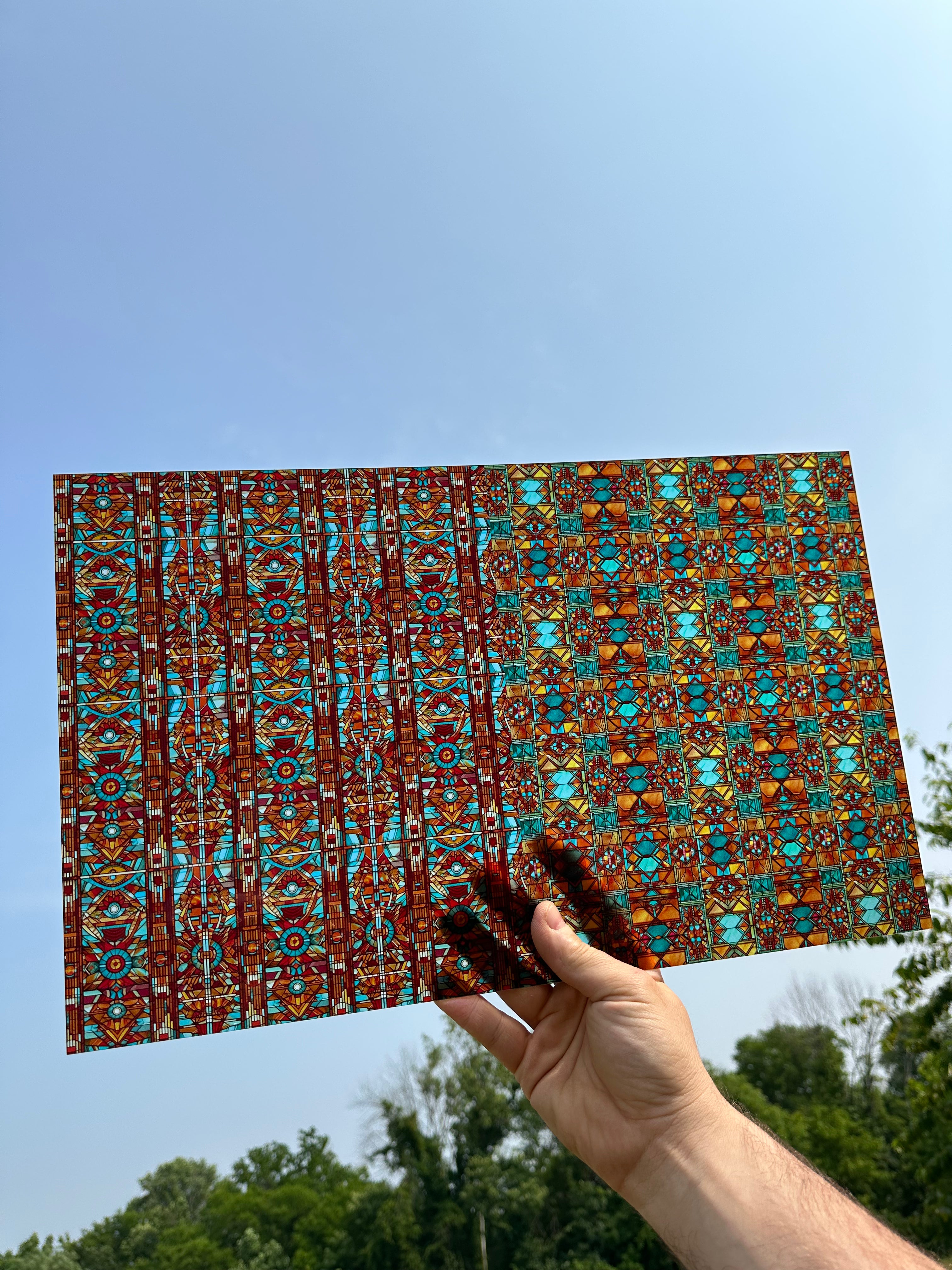 PatternPly® Transparent Southwestern Stained Glass Duo sheet showing the pattern