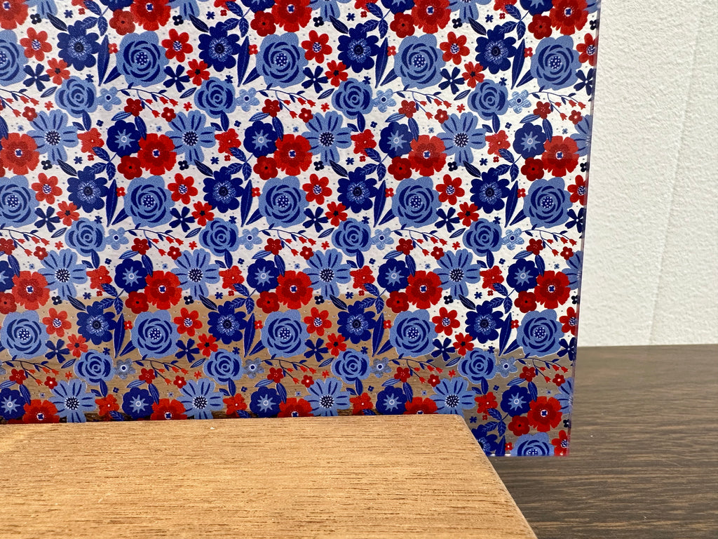 PatternPly® Scattered Red, White, and Blue Floral sheet showing the pattern