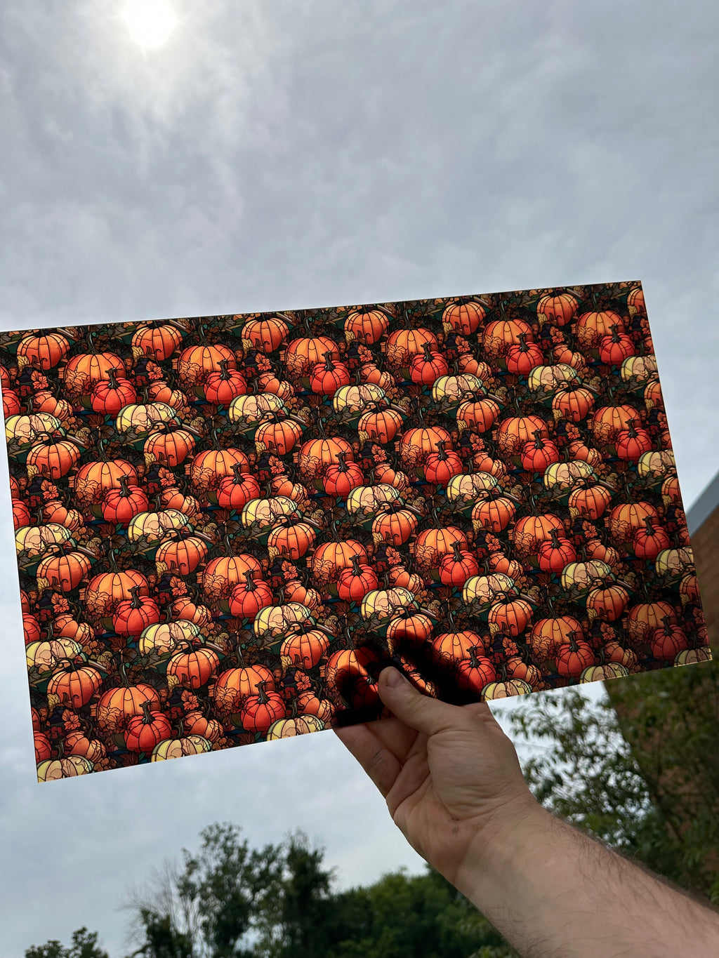 PatternPly® Transparent Stained Glass Pumpkin Patch sheet showing the pattern