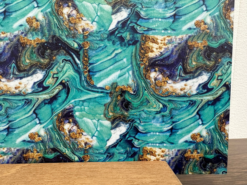 PatternPly® Full Coverage Teal and Gold Glitter* Swirl sheet showing the pattern