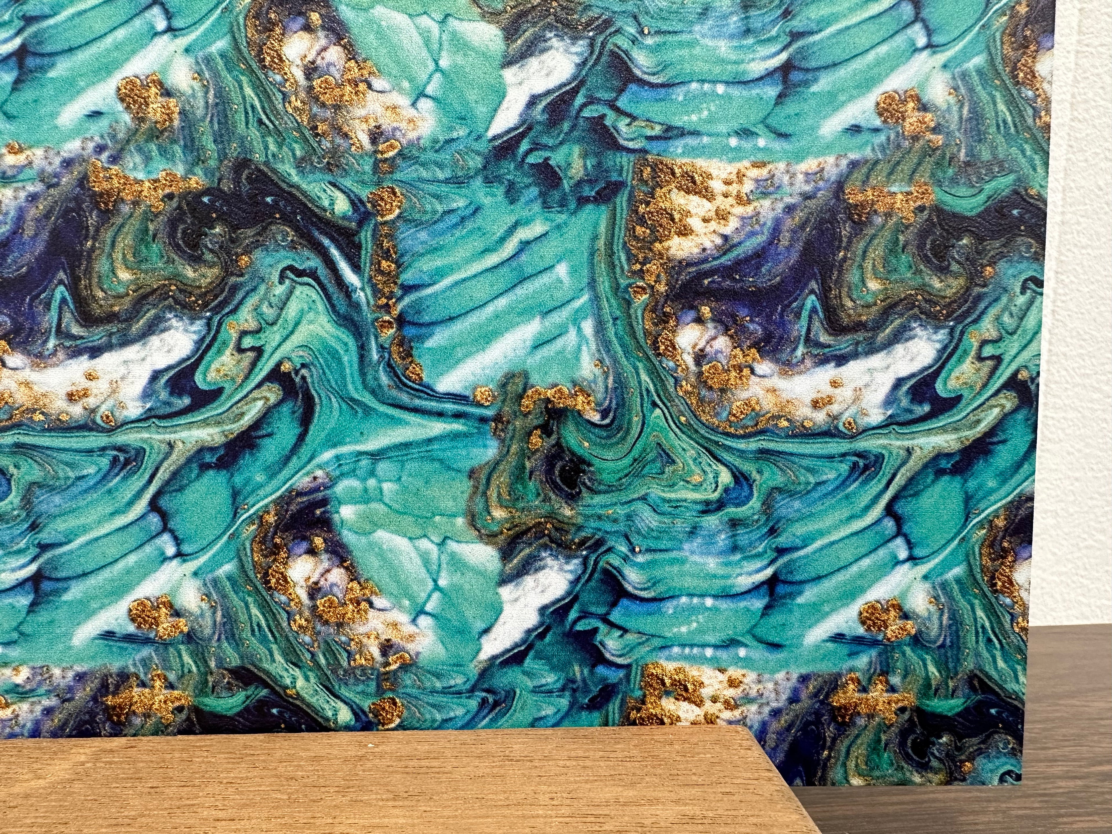 PatternPly® Full Coverage Teal and Gold Glitter* Swirl sheet showing the pattern