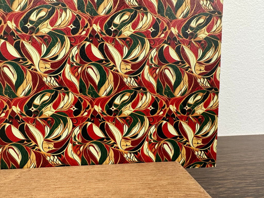 PatternPly® Full Coverage Abstract Red, Green, and Gold sheet showing the pattern