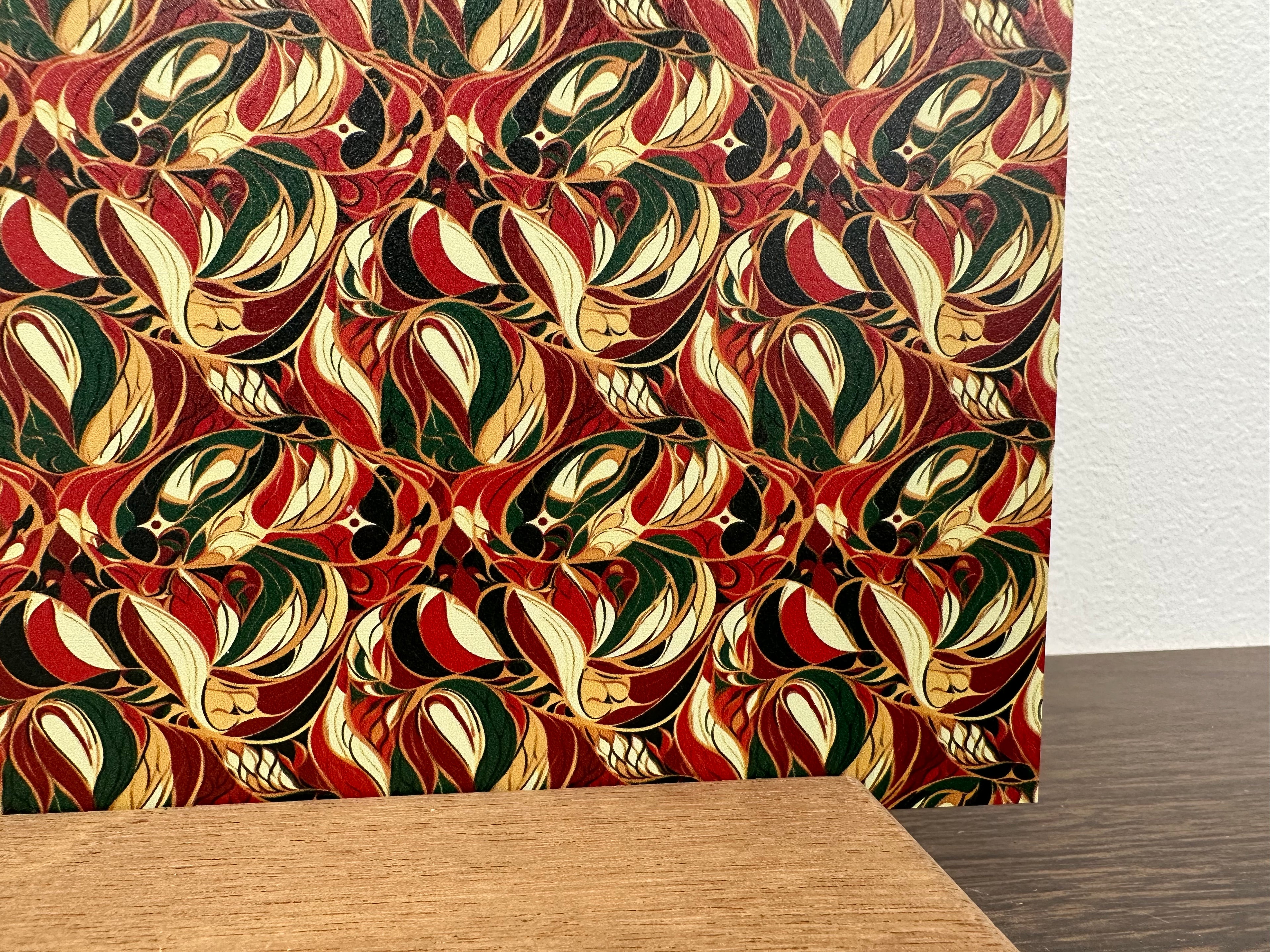 PatternPly® Full Coverage Abstract Red, Green, and Gold sheet showing the pattern