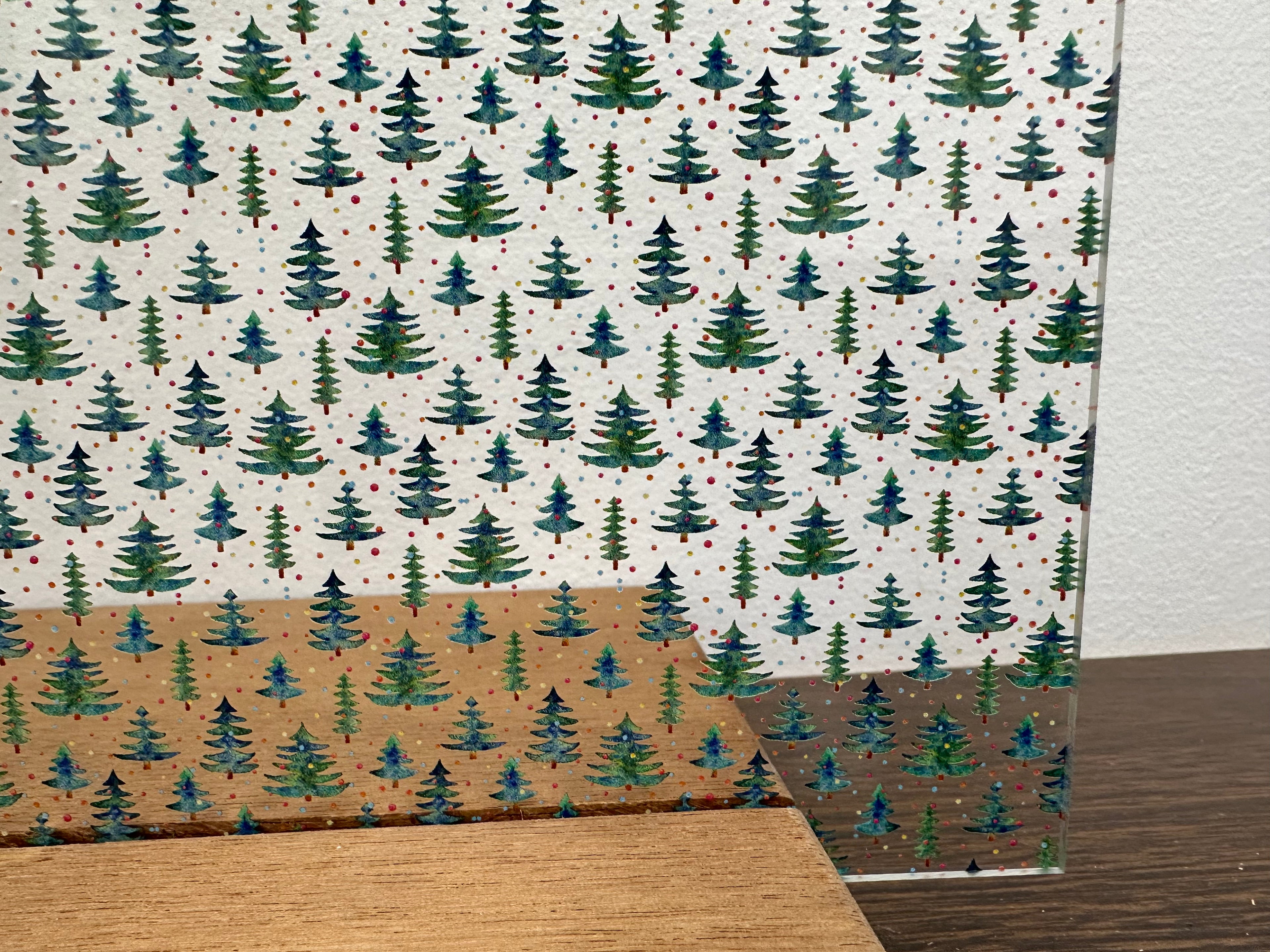 PatternPly® Scattered Micro Christmas Trees and Rainbow Snow sheet showing the pattern