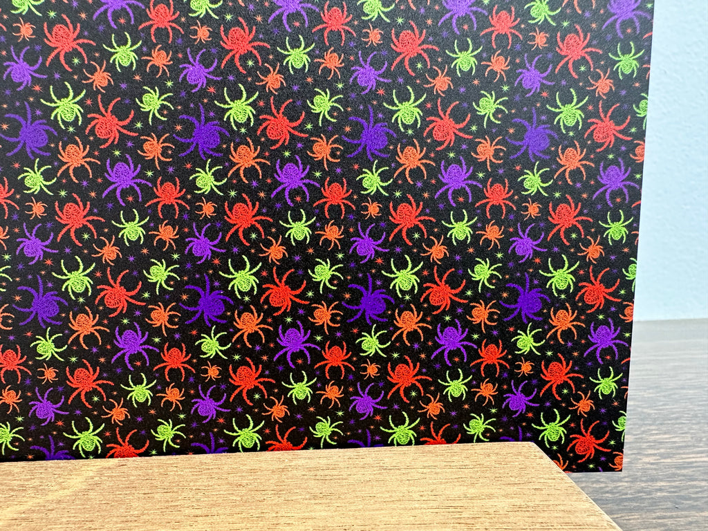PatternPly® Full Coverage Colorful Spiders sheet showing the pattern