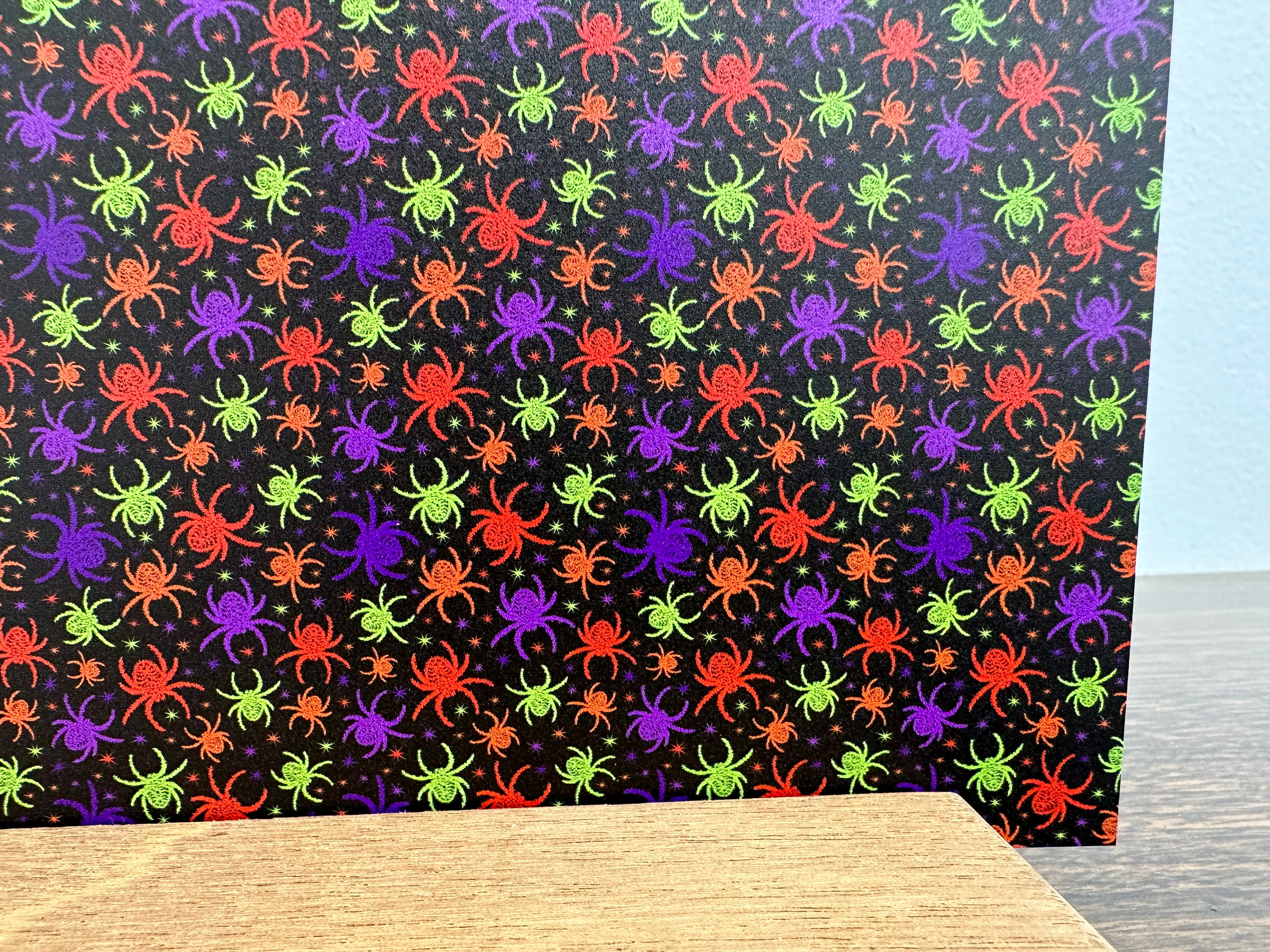 PatternPly® Full Coverage Colorful Spiders sheet showing the pattern