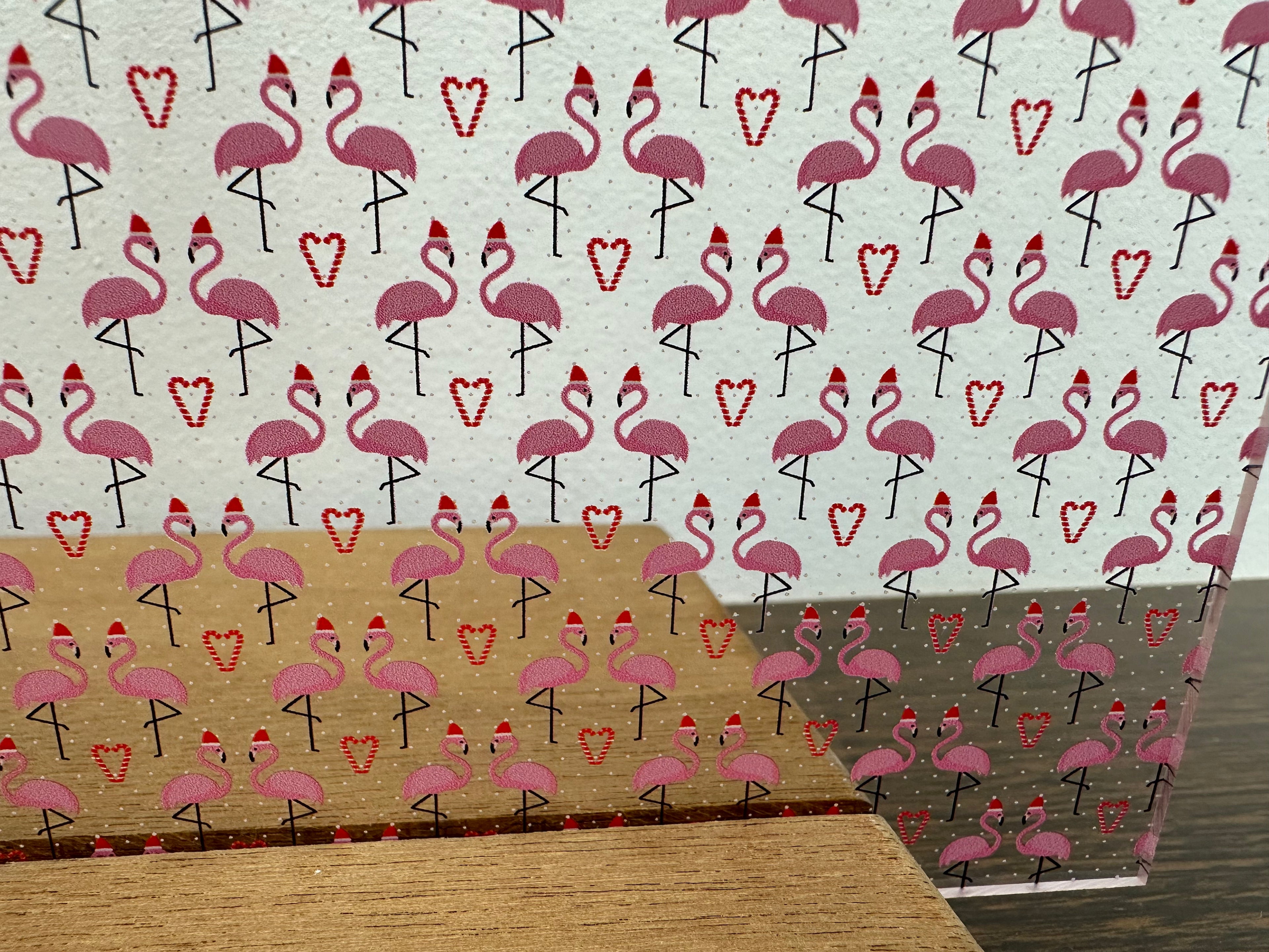 PatternPly® Scattered Christmas Flamingoes sheet showing the pattern