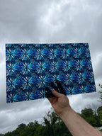 PatternPly® Transparent Blue Stained Glass Snowflakes sheet showing the pattern