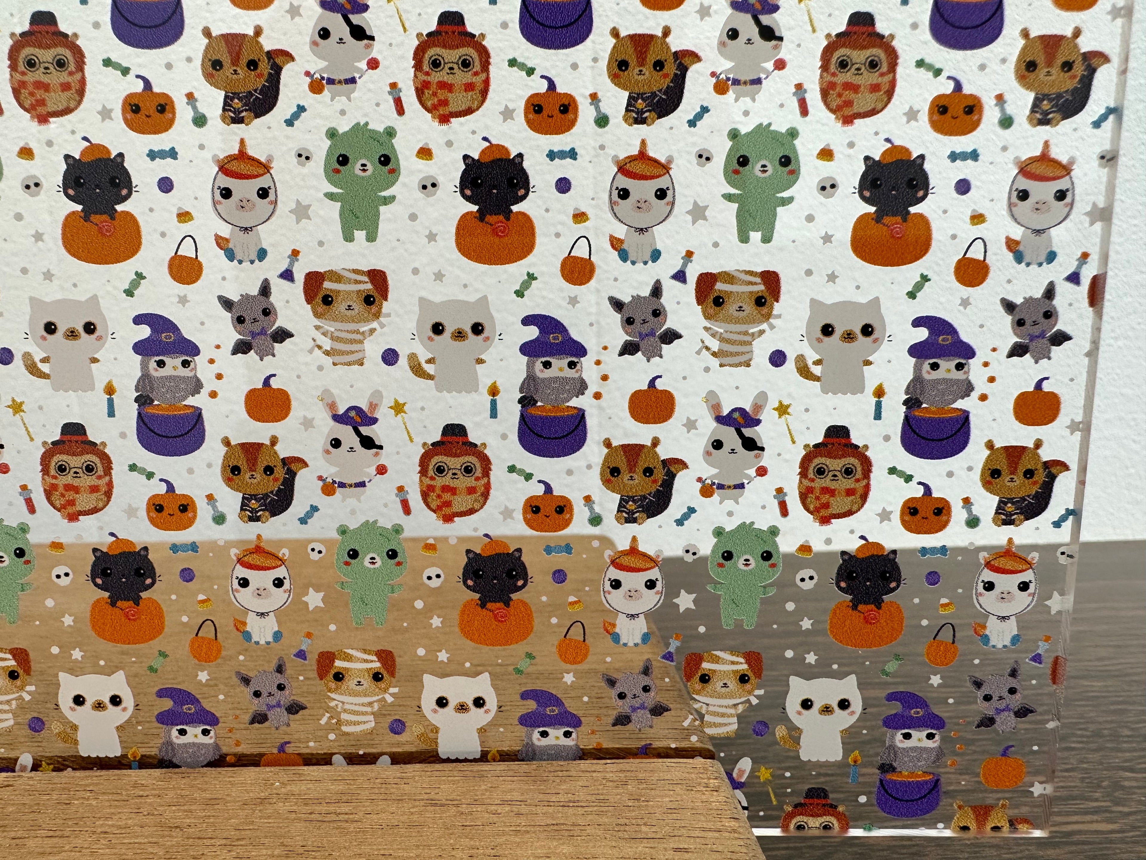 PatternPly® Scattered Halloween Animals sheet showing the pattern