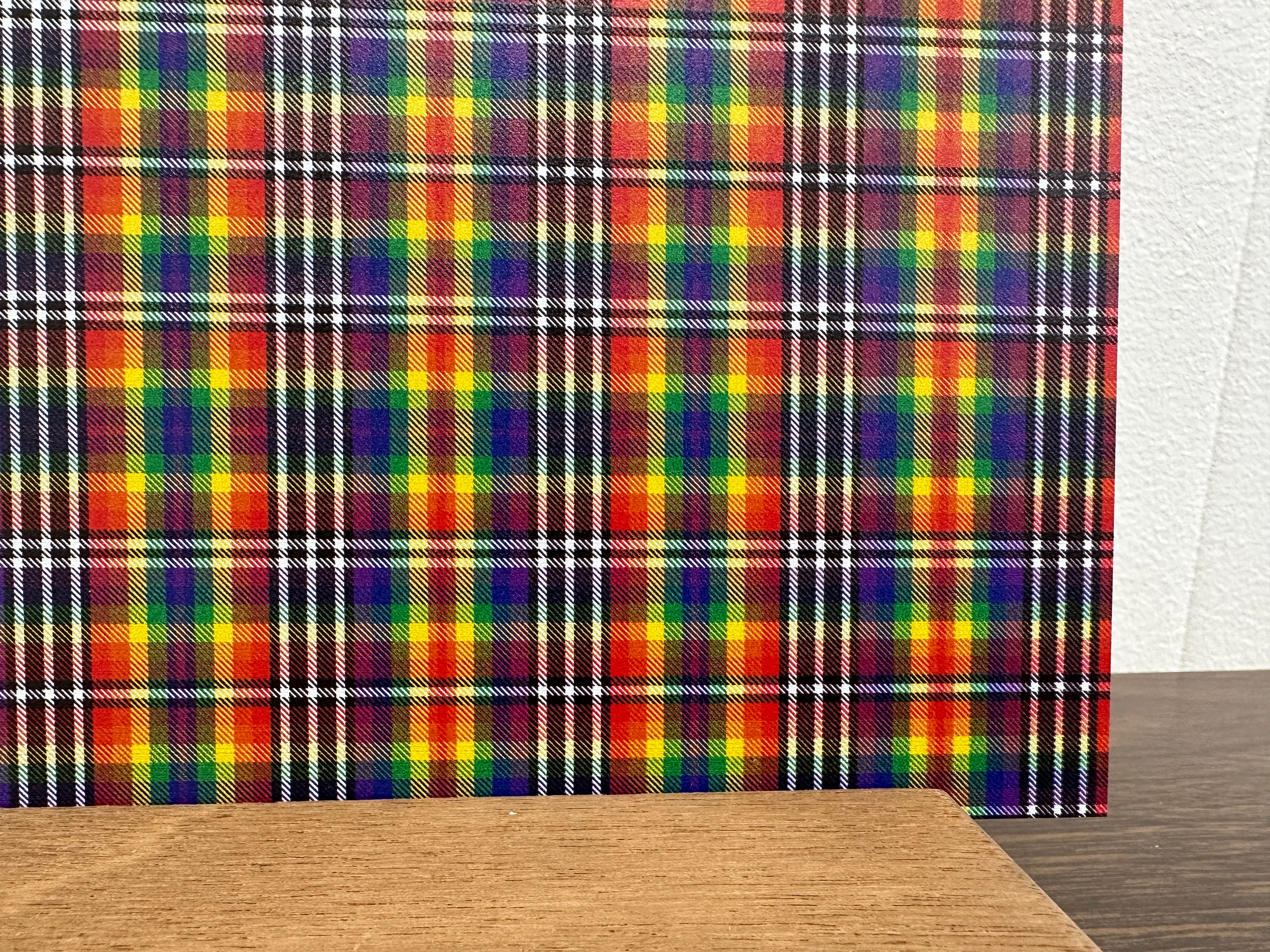 PatternPly® Full Coverage Rainbow Plaid sheet showing the pattern