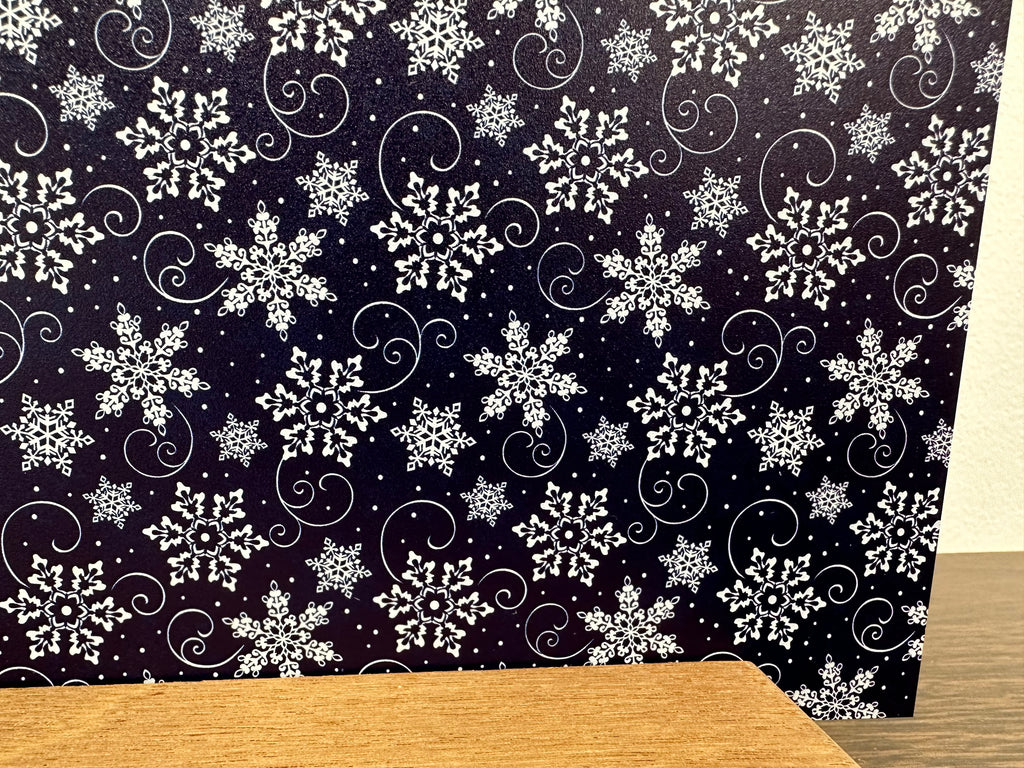 PatternPly® Full Coverage Navy and White Snowflake Swirls Large sheet showing the pattern