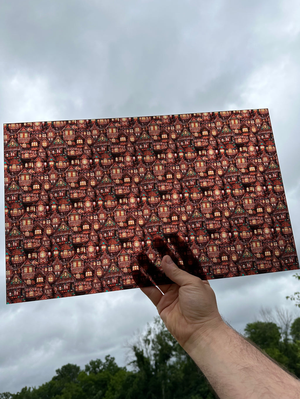 PatternPly® Transparent Warm Winter Village sheet showing the pattern