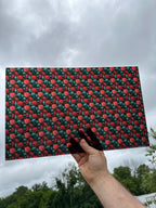 PatternPly® Transparent Red and Green Christmas Mums sheet showing the pattern