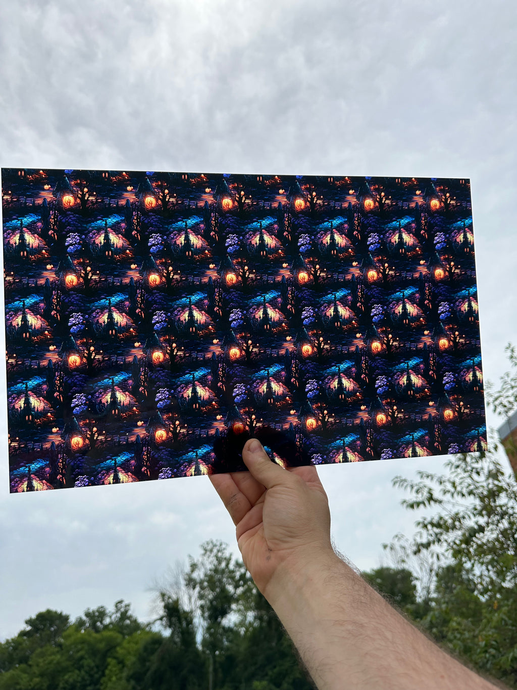 PatternPly® Transparent Haunted House Cemetery sheet showing the pattern