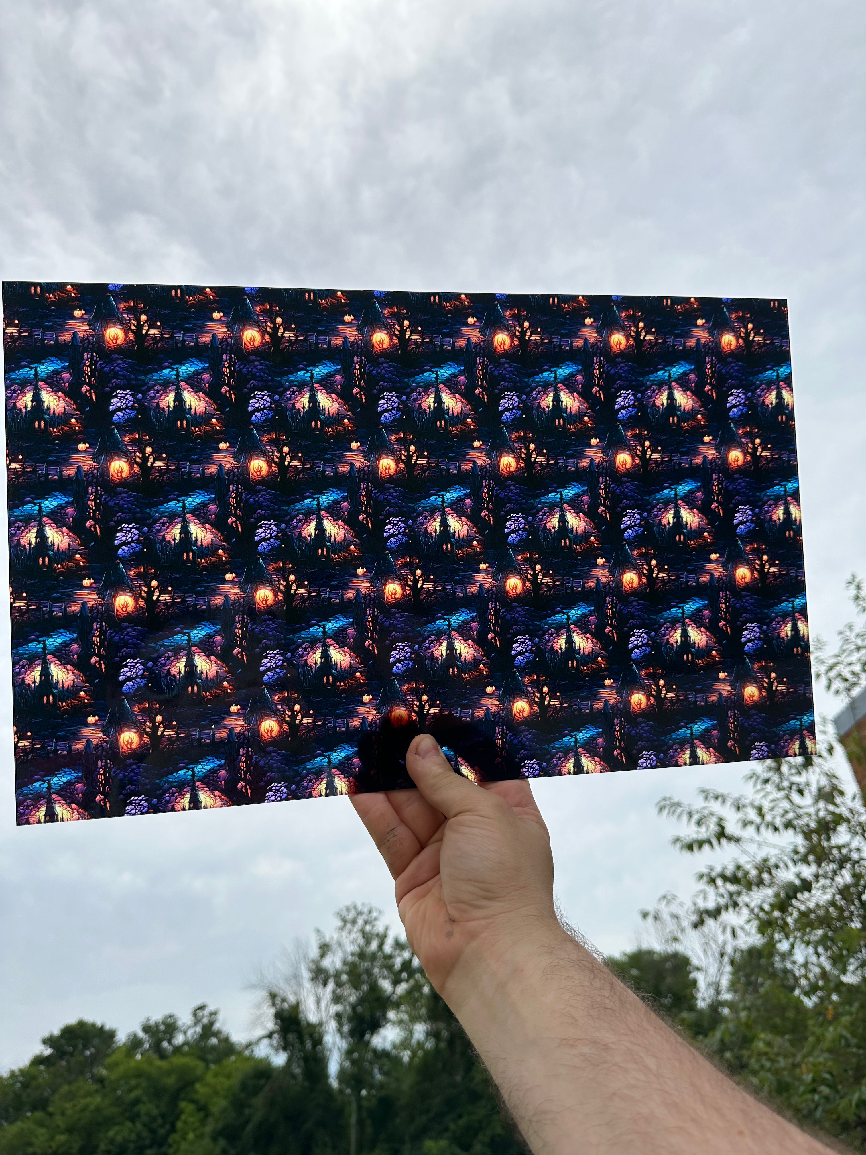 PatternPly® Transparent Haunted House Cemetery sheet showing the pattern