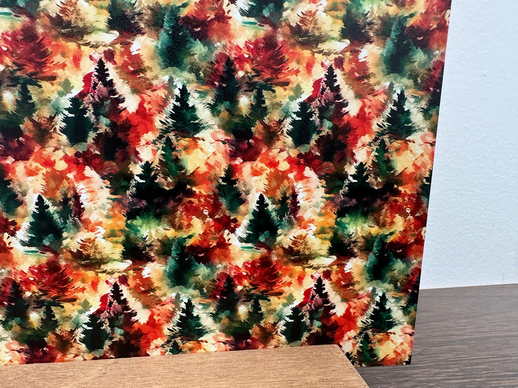 PatternPly® Full Coverage Fall Watercolor Christmas Trees Large sheet showing the pattern