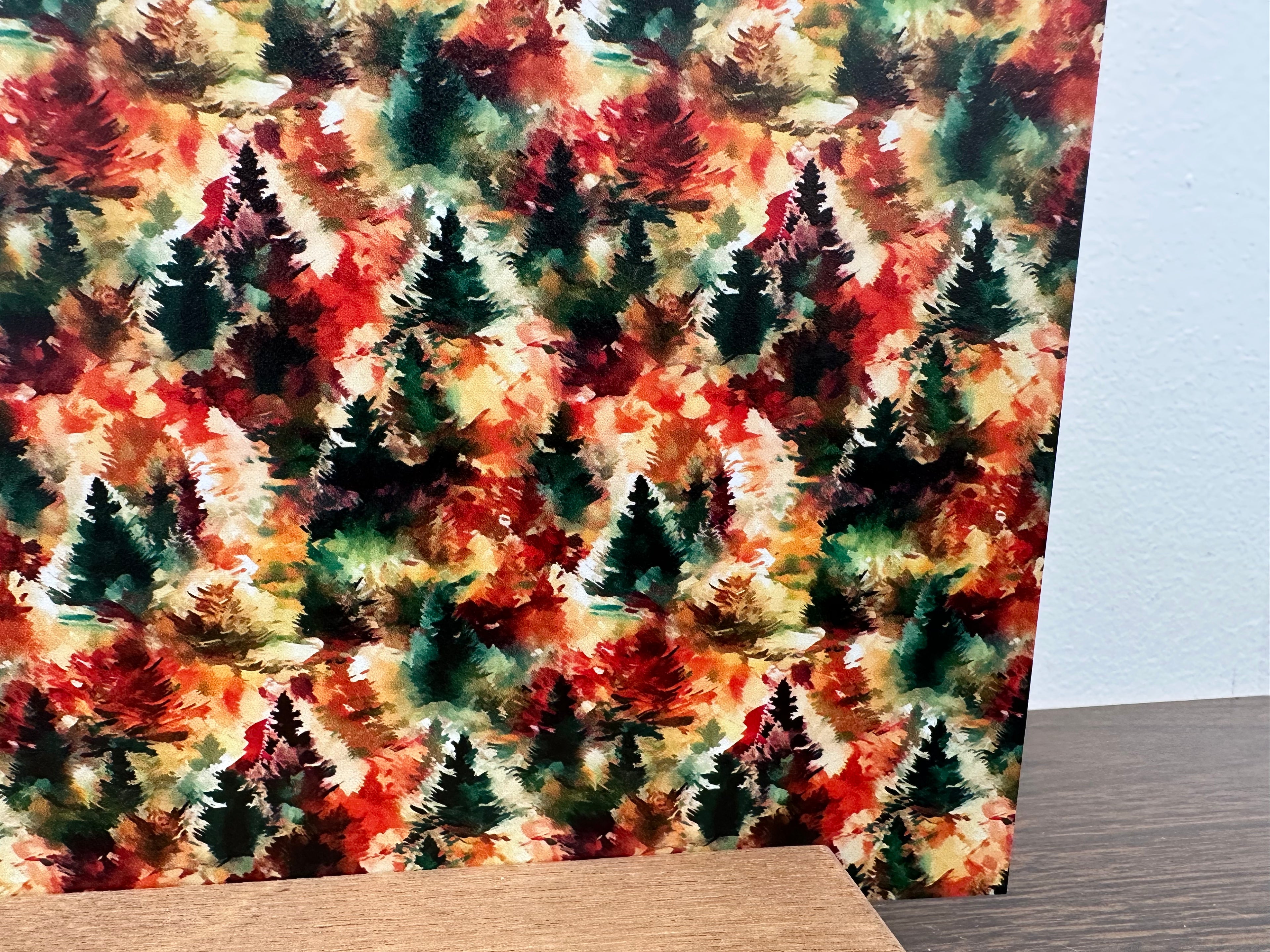 PatternPly® Full Coverage Fall Watercolor Christmas Trees Large sheet showing the pattern
