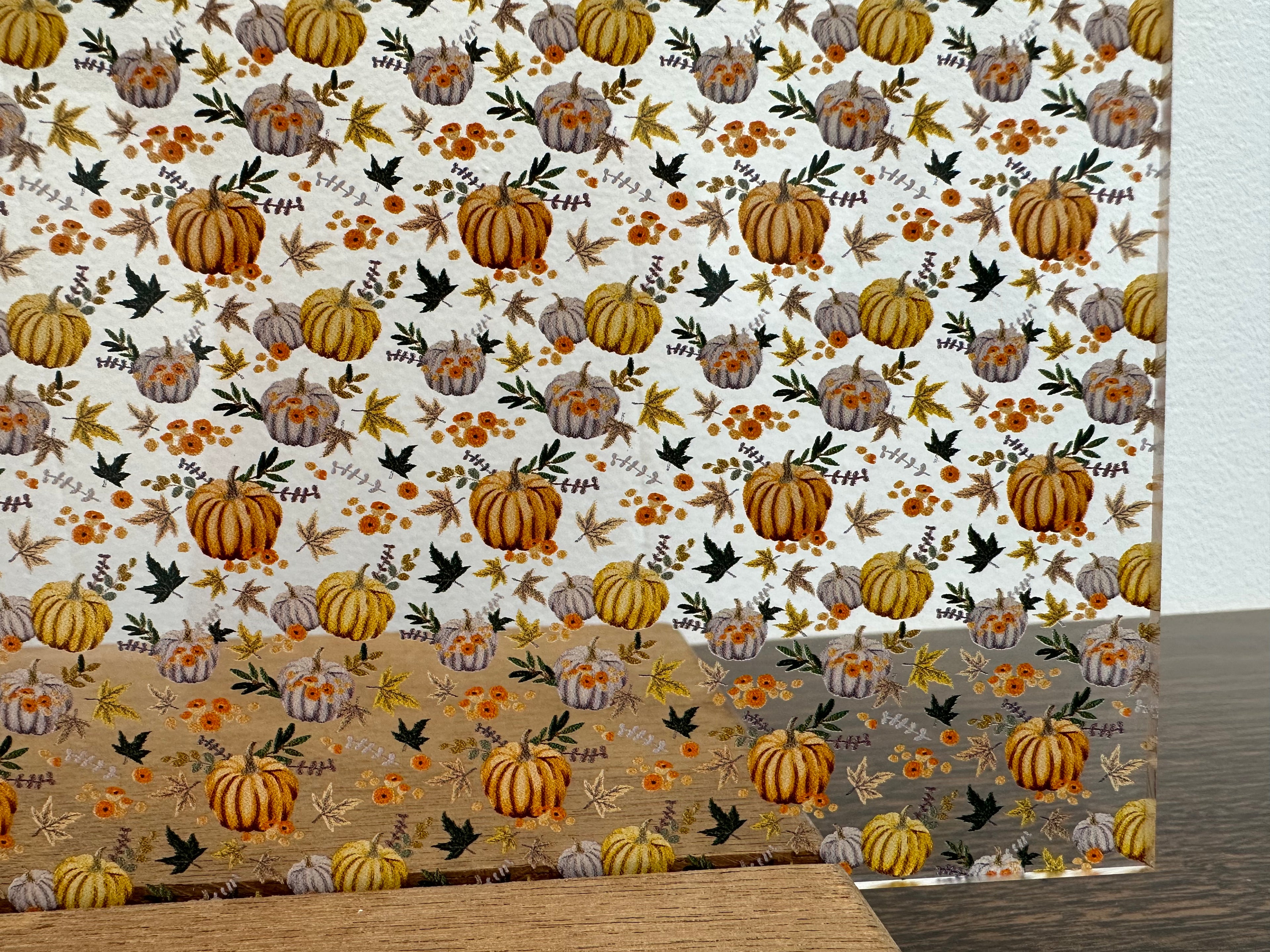PatternPly® Scattered Pumpkins and Leaves sheet showing the pattern