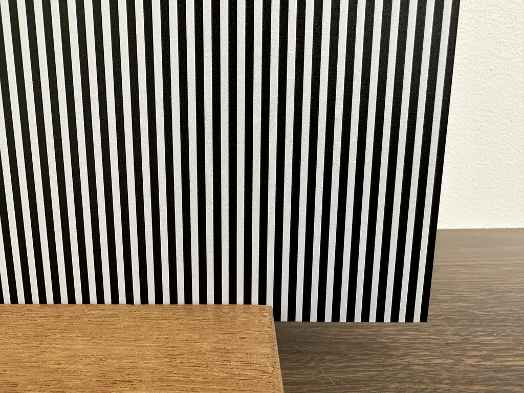 PatternPly® Full Coverage Black and White Vertical Stripes sheet showing the pattern
