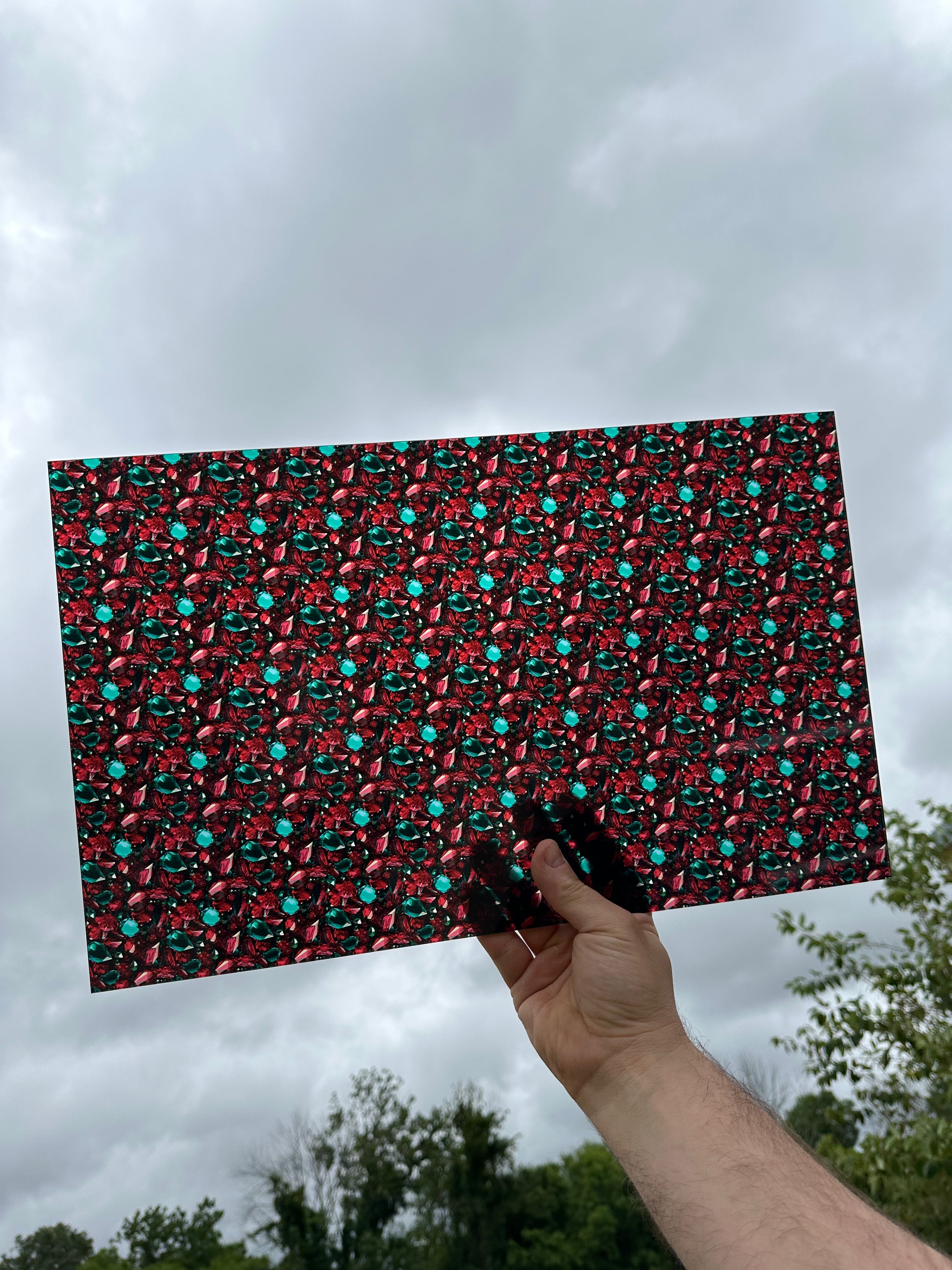 PatternPly® Transparent Emeralds and Rubies sheet showing the pattern