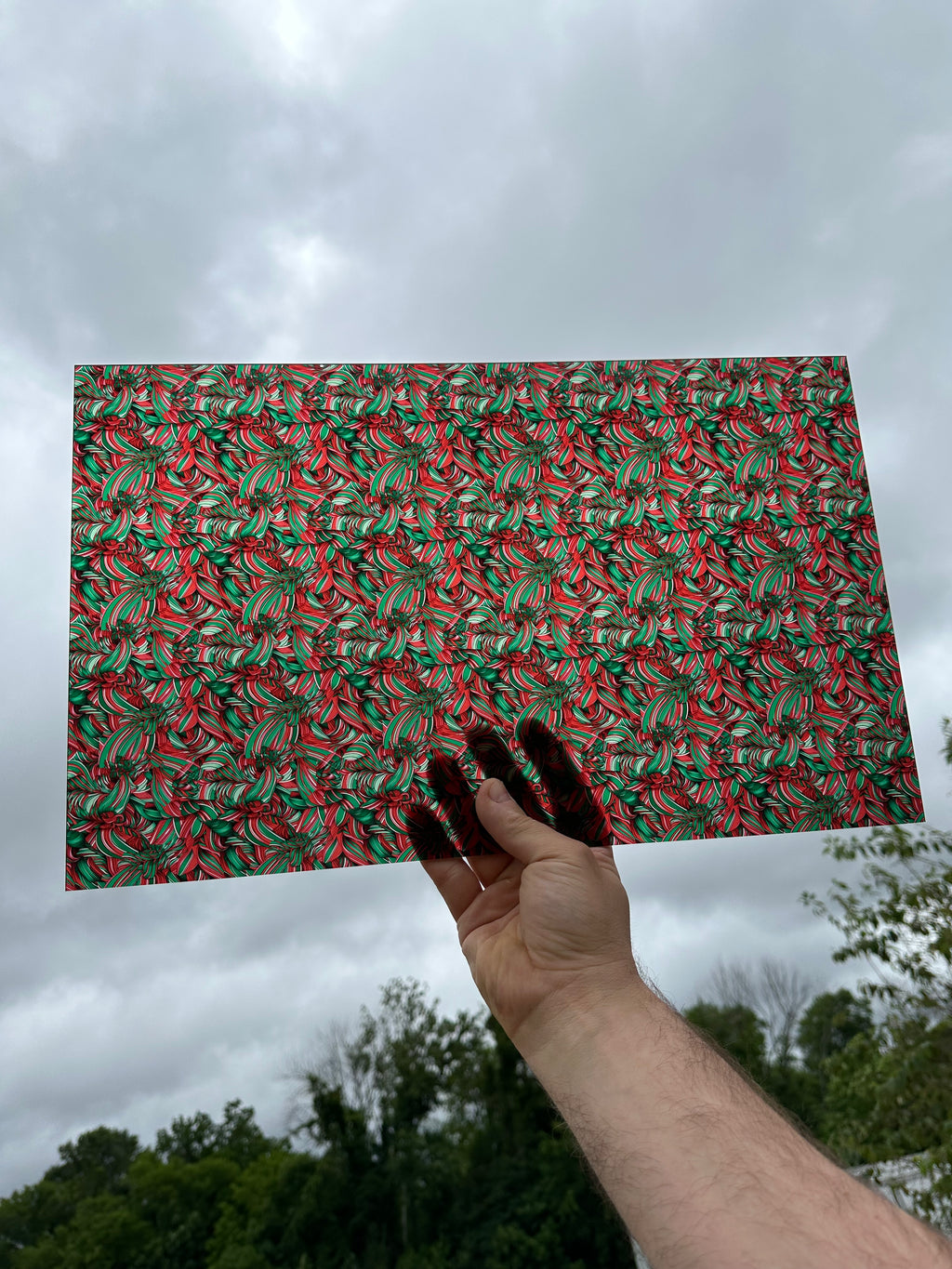 PatternPly® Transparent Red and Green Ribbons sheet showing the pattern