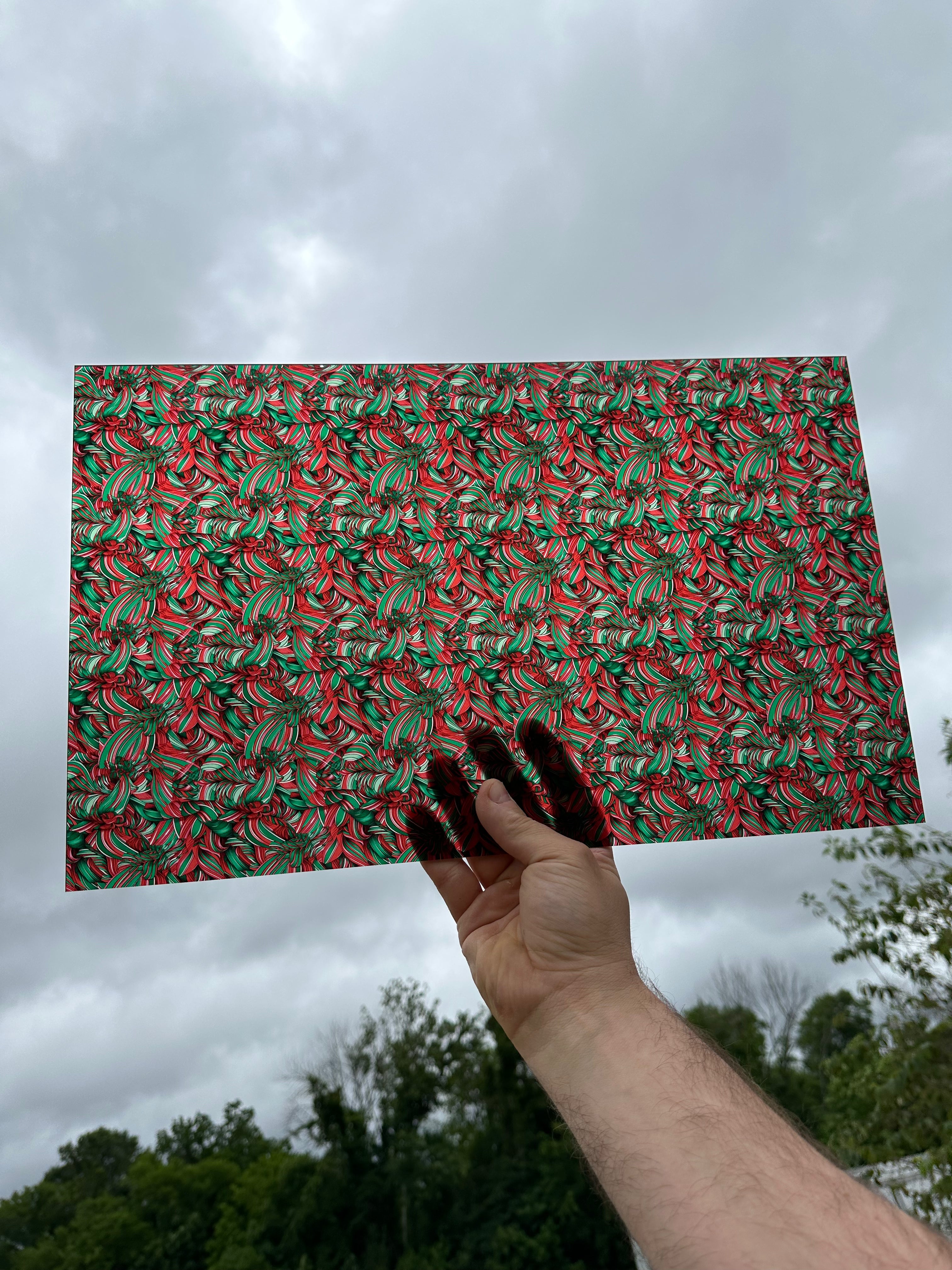 PatternPly® Transparent Red and Green Ribbons sheet showing the pattern