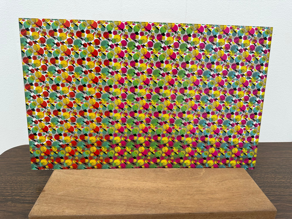 PatternPly® Scattered Colorful 80s Circles Trio sheet showing the pattern