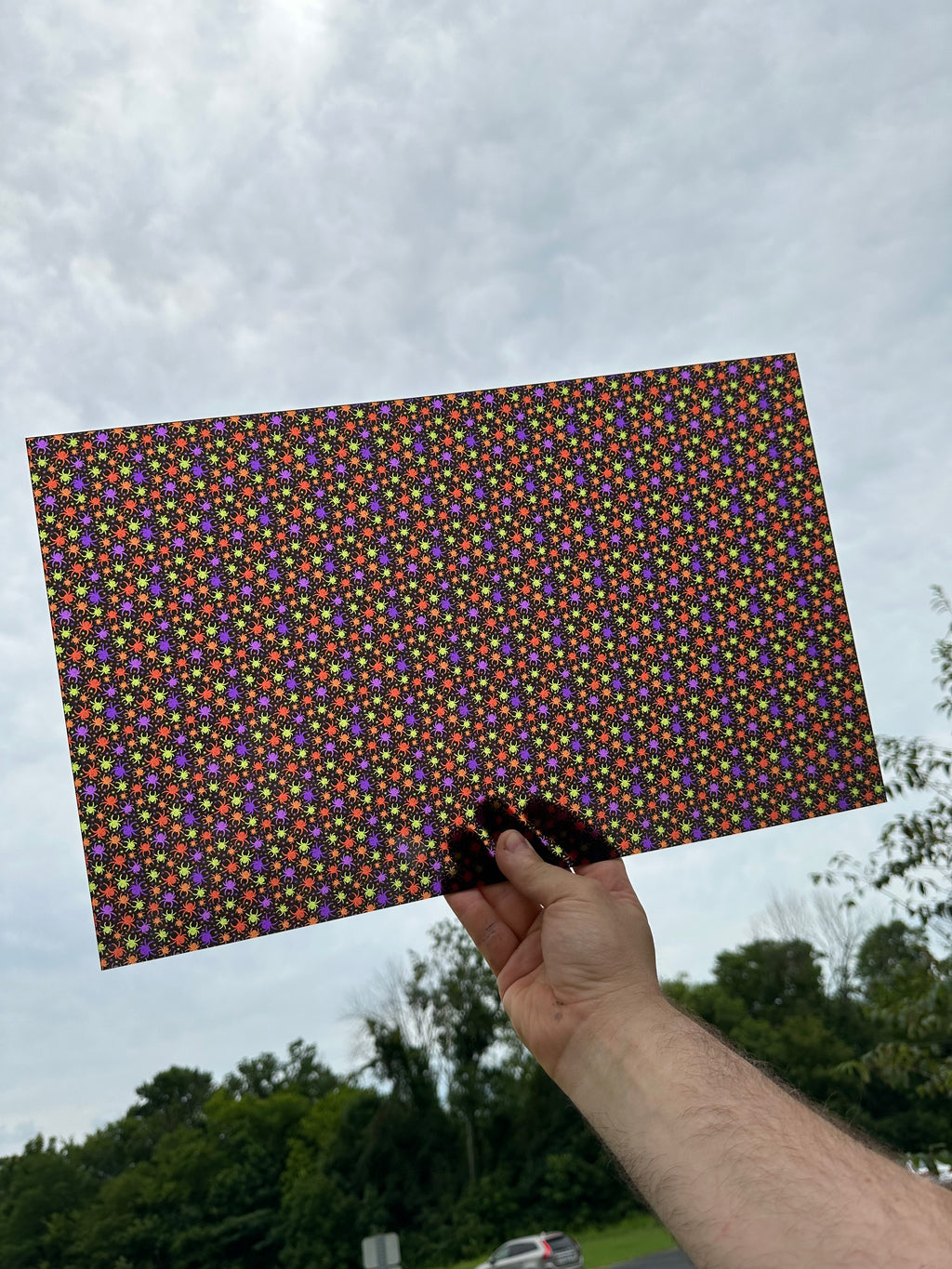 PatternPly® Transparent Colorful Spiders sheet showing the pattern
