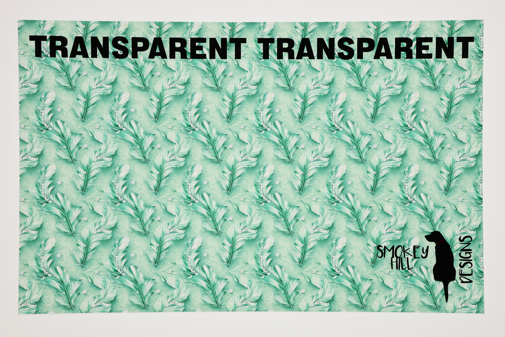 PatternPly® Transparent Feathers and Bling Mint sheet showing the pattern
