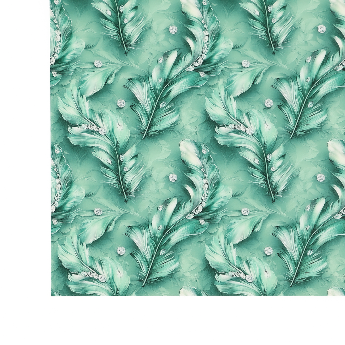 PatternPly® Full Coverage Feathers and Bling Mint sheet showing the pattern