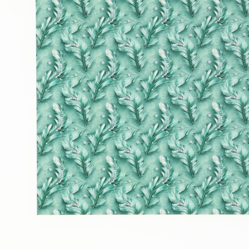 PatternPly® Full Coverage Feathers and Bling Mint Mini sheet showing the pattern