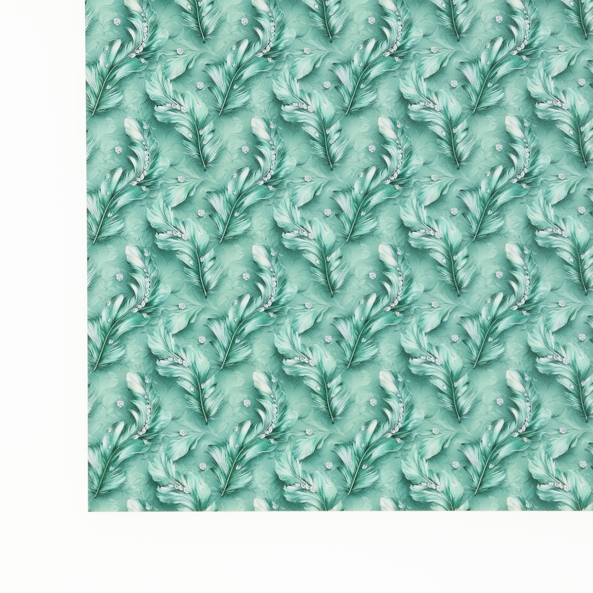 PatternPly® Full Coverage Feathers and Bling Mint Mini sheet showing the pattern