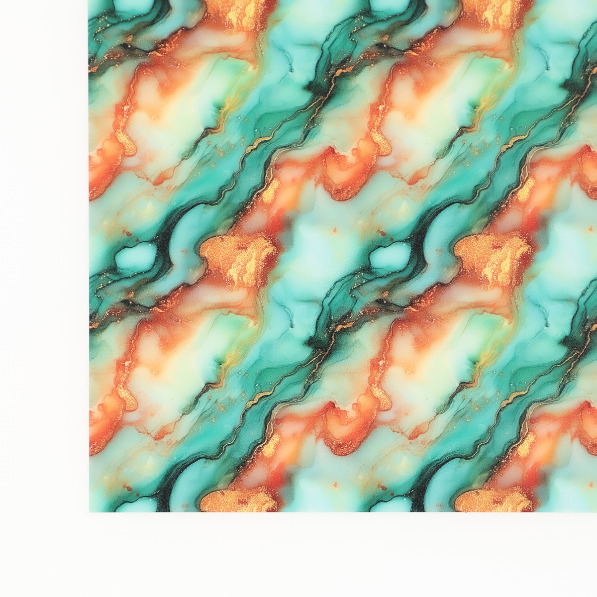 PatternPly® Full Coverage Orange and Mint Glitter Swirl sheet showing the pattern
