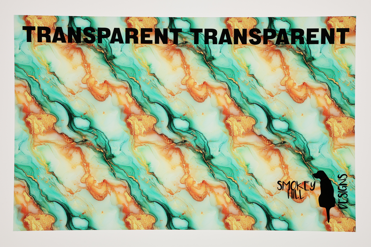 PatternPly® Transparent Orange and Mint Glitter Swirl LARGE sheet showing the pattern