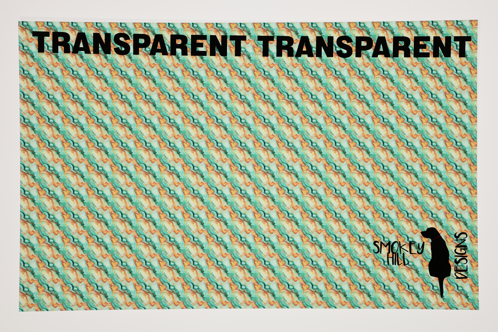 PatternPly® Transparent Orange and Mint Glitter Swirl Micro sheet showing the pattern