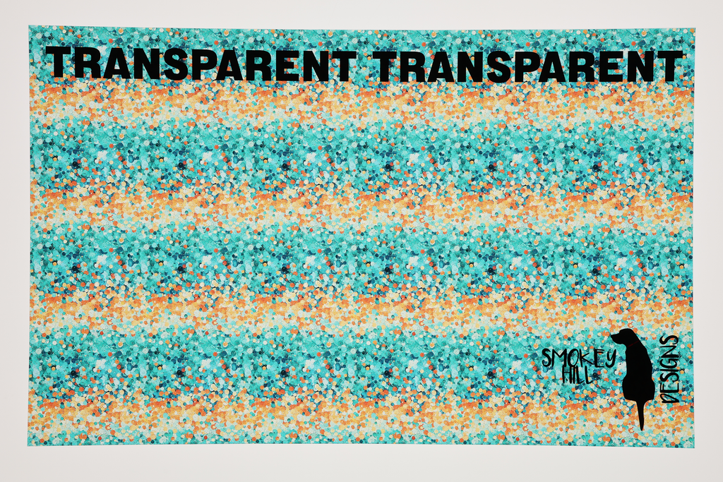 PatternPly® Transparent Orange and Teal Confetti sheet showing the pattern