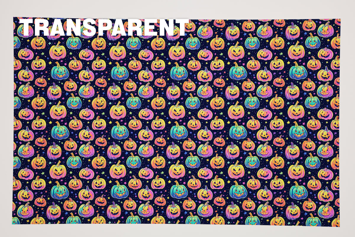 PatternPly® Transparent Neon Pumpkins sheet showing the pattern