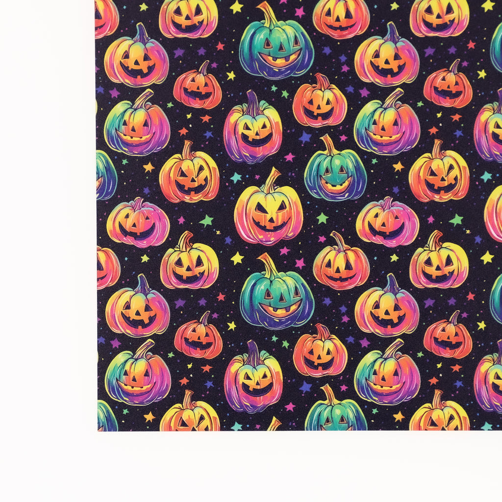 PatternPly® Full Coverage Neon Pumpkins sheet showing the pattern